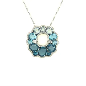 Blue Topaz and Diamond Open Circle Design Pendant