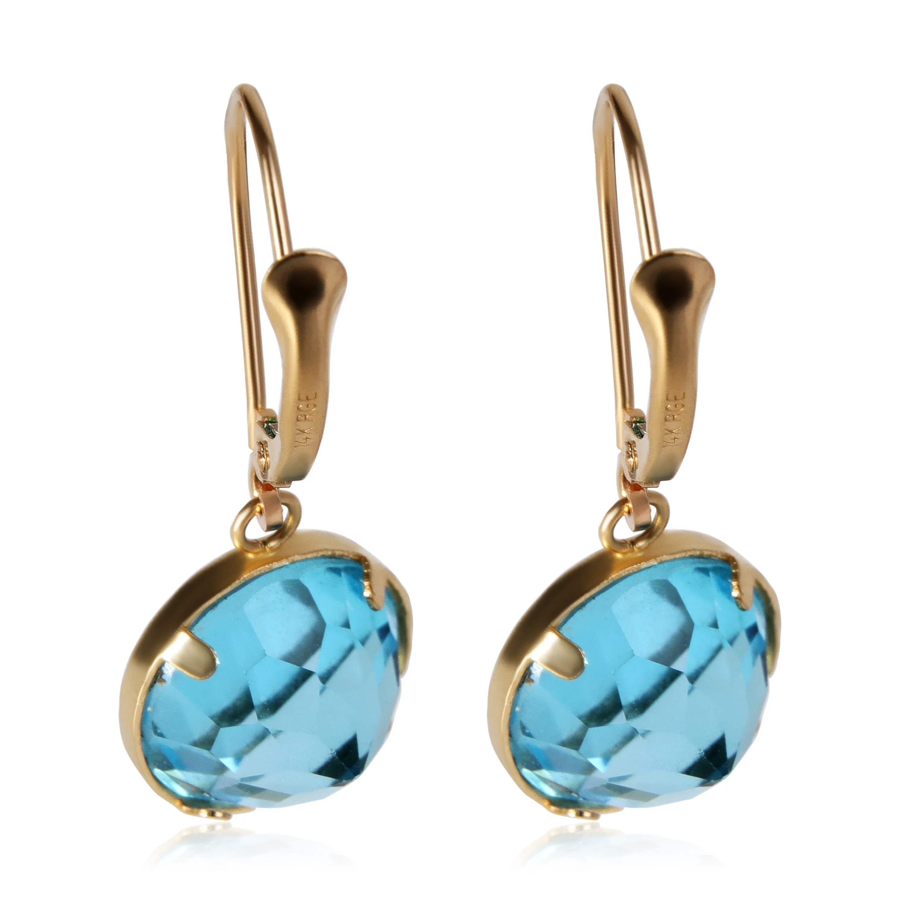 Blue Topaz Drop Earrings in 14k Yellow Gold