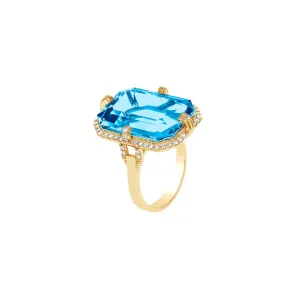 Blue Topaz Emerald Cut Ring with Diamonds