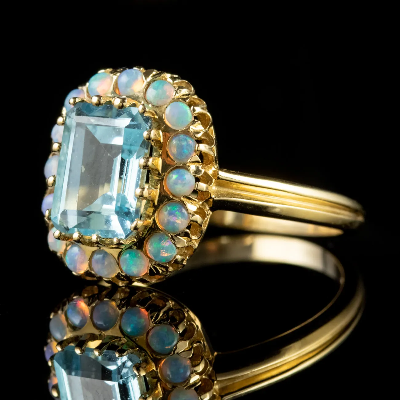 Blue Topaz Opal Ring 9Ct Gold 1.80Ct Topaz