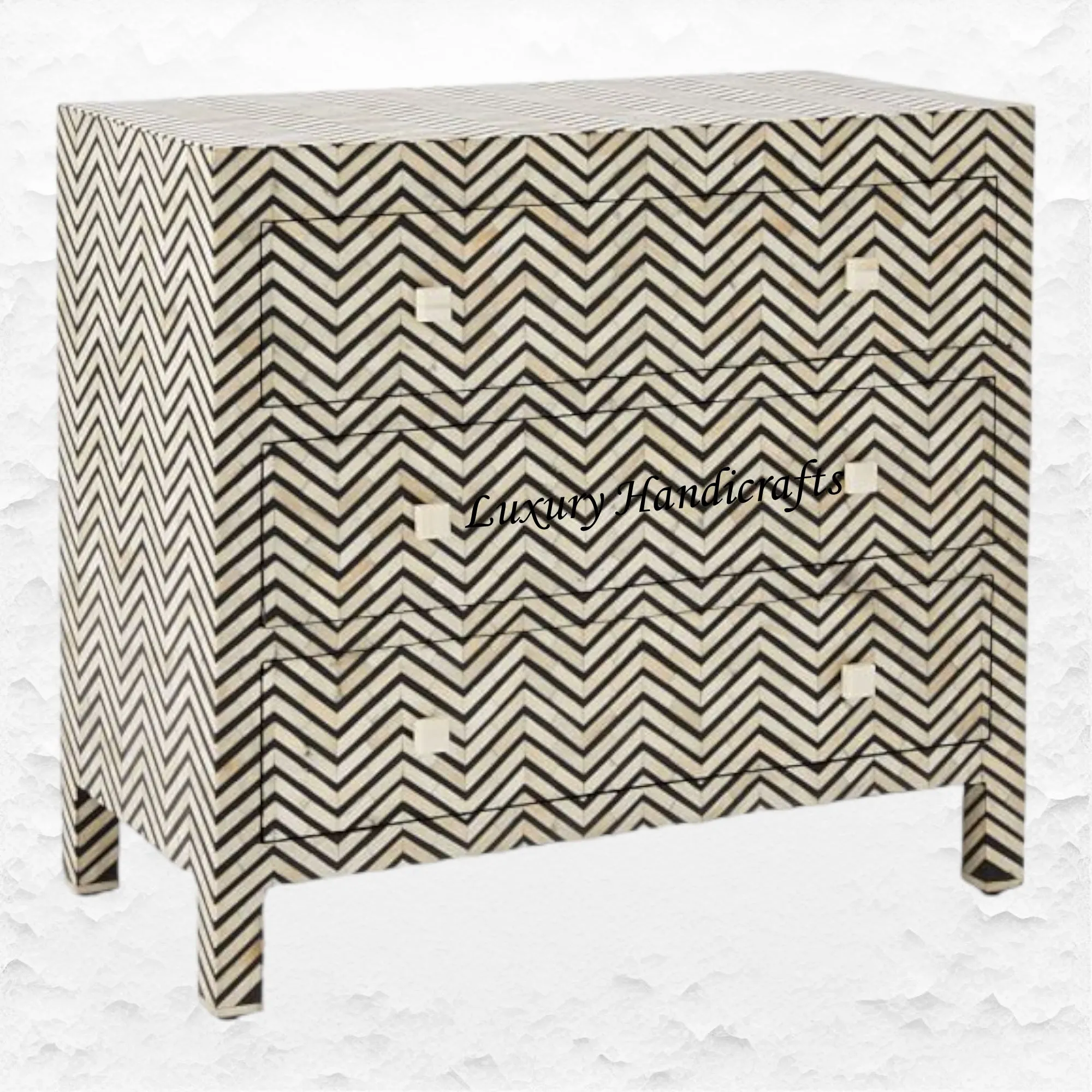 Bone Inlay 3 Drawer Dresser Chevron Black