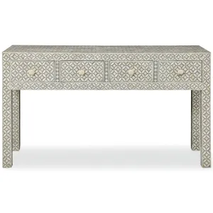 Bone Inlay Console 4 Drawers Geometric Design Grey