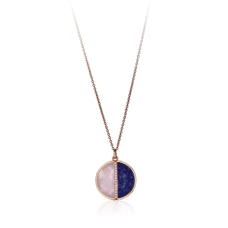 BRASS NECKLACE W/ LAPIS & CZ-40 MILS SILVER PLATING****-18"****