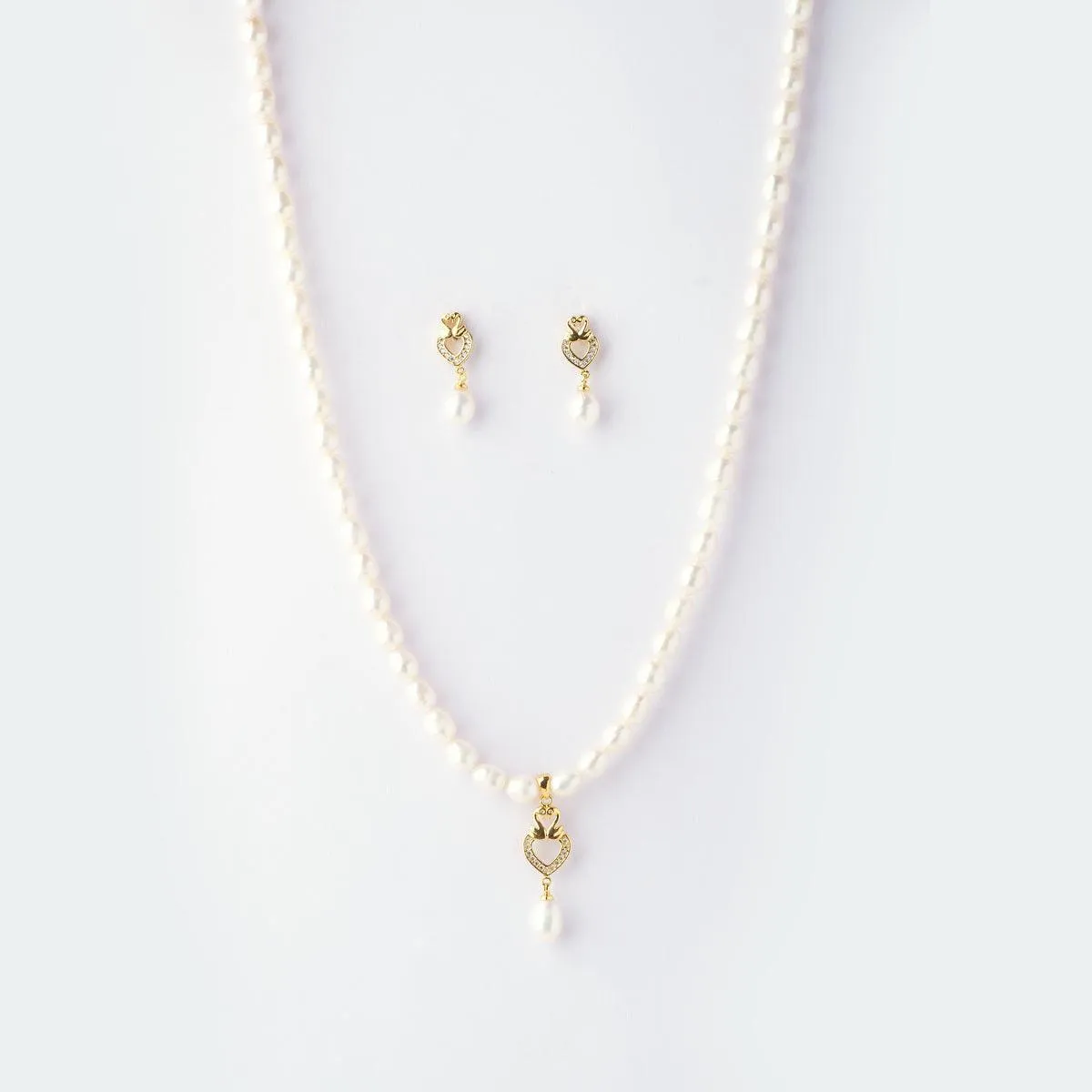 Duck Pair Pendant Pearl Necklace Set