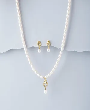 Duck Pair Pendant Pearl Necklace Set