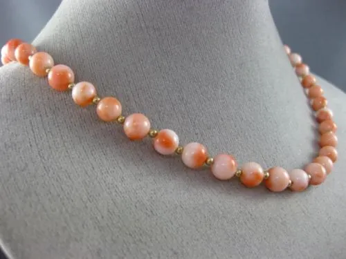 ESTATE EXTRA LONG AAA CORAL 14KT YELLOW GOLD 3D CLASSIC BEAD NECKLACE #26094