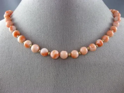 ESTATE EXTRA LONG AAA CORAL 14KT YELLOW GOLD 3D CLASSIC BEAD NECKLACE #26094