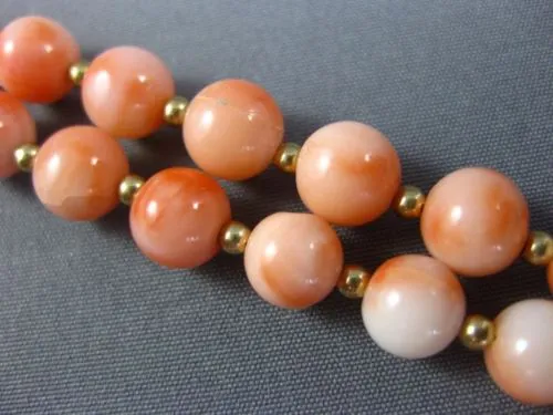 ESTATE EXTRA LONG AAA CORAL 14KT YELLOW GOLD 3D CLASSIC BEAD NECKLACE #26094