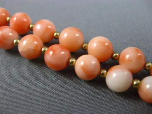 ESTATE EXTRA LONG AAA CORAL 14KT YELLOW GOLD 3D CLASSIC BEAD NECKLACE #26094