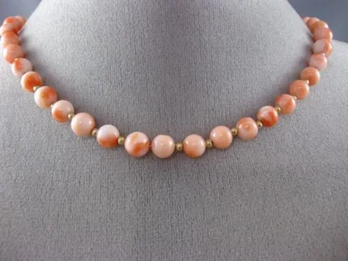 ESTATE EXTRA LONG AAA CORAL 14KT YELLOW GOLD 3D CLASSIC BEAD NECKLACE #26094