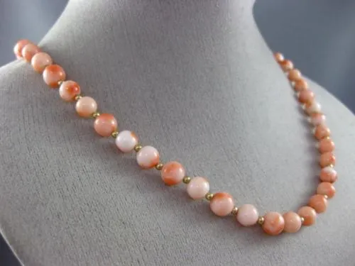 ESTATE EXTRA LONG AAA CORAL 14KT YELLOW GOLD 3D CLASSIC BEAD NECKLACE #26094