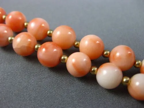 ESTATE EXTRA LONG AAA CORAL 14KT YELLOW GOLD 3D CLASSIC BEAD NECKLACE #26094