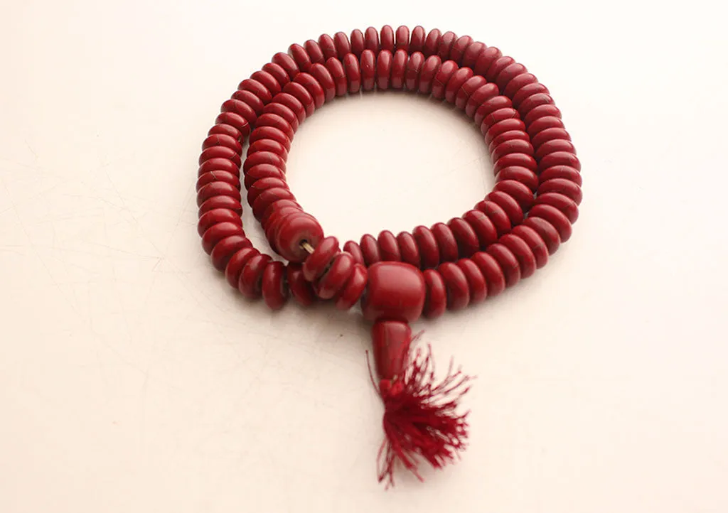 Faux Coral Flat Beads Mala for Prayer and Meditation