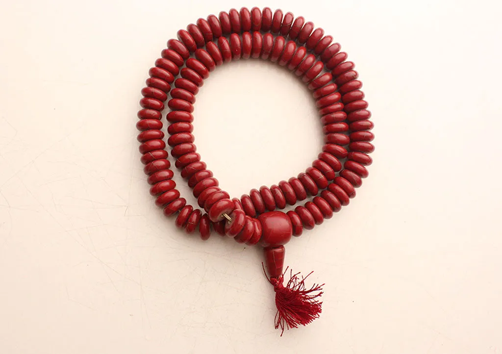 Faux Coral Flat Beads Mala for Prayer and Meditation