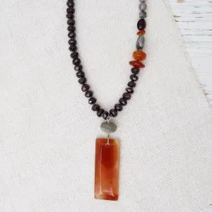 Garnet & Grey Onyx with Carnelian Pendant Necklace