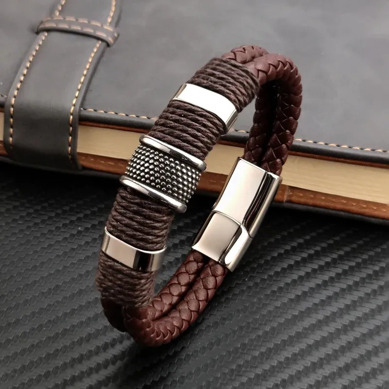 Genuine leather double bracelet