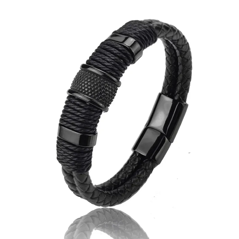 Genuine leather double bracelet