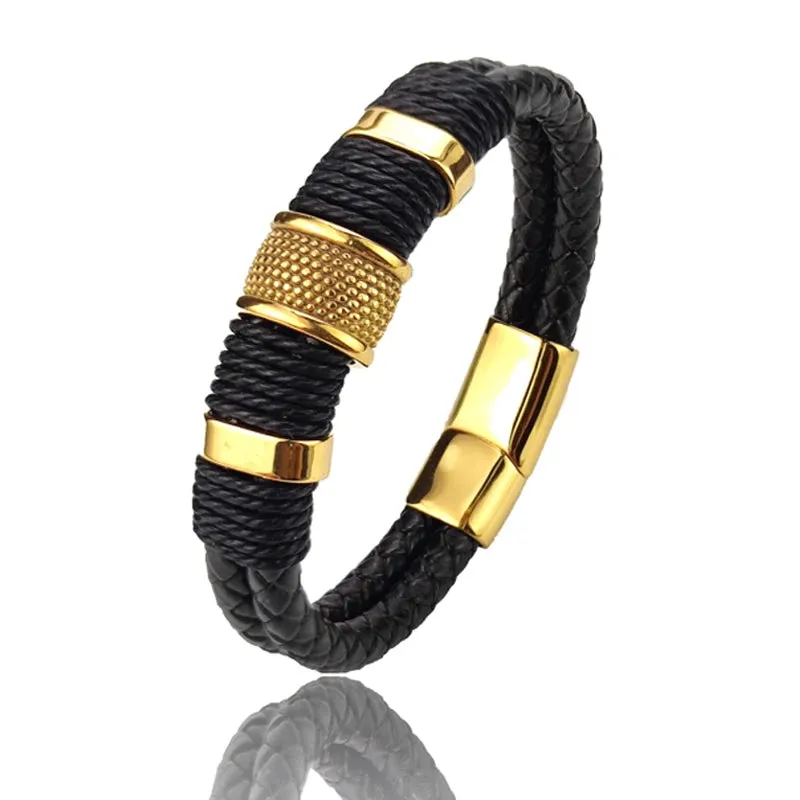 Genuine leather double bracelet