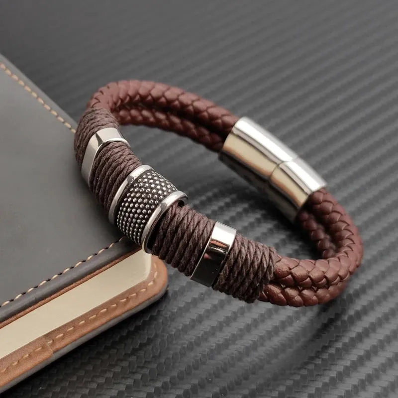 Genuine leather double bracelet