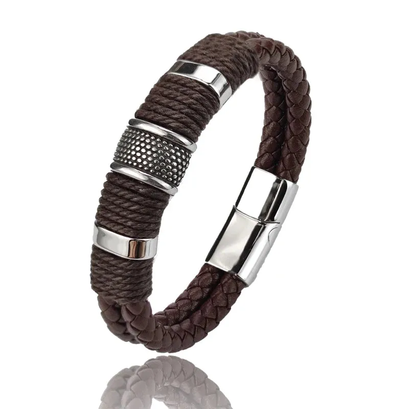 Genuine leather double bracelet