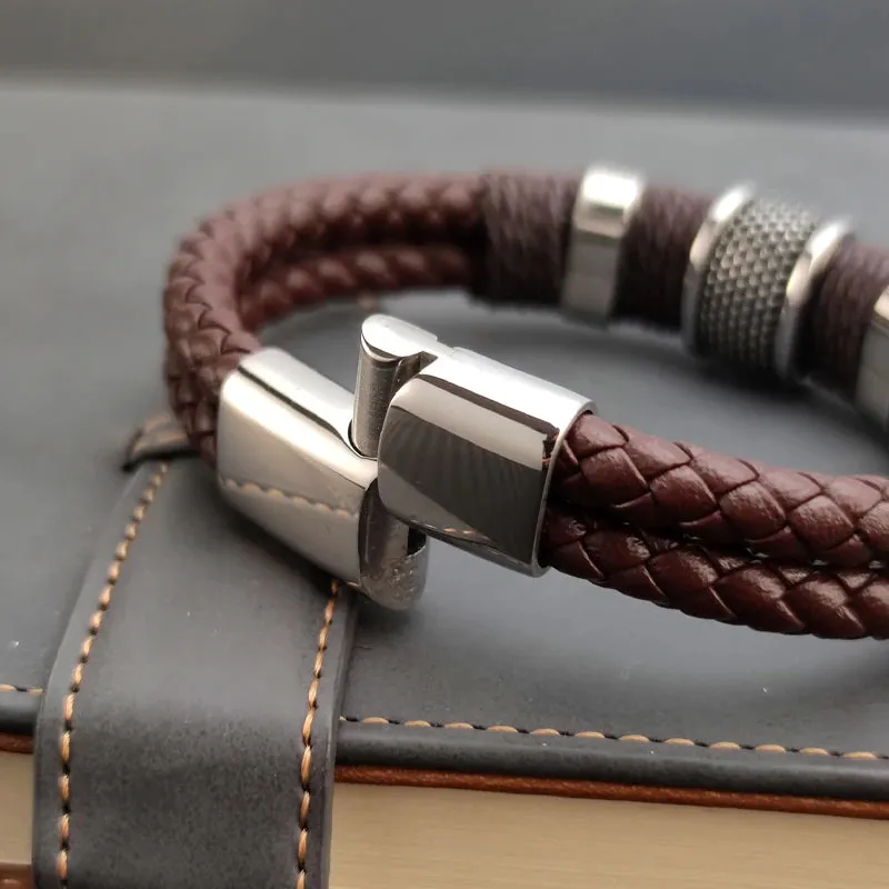 Genuine leather double bracelet