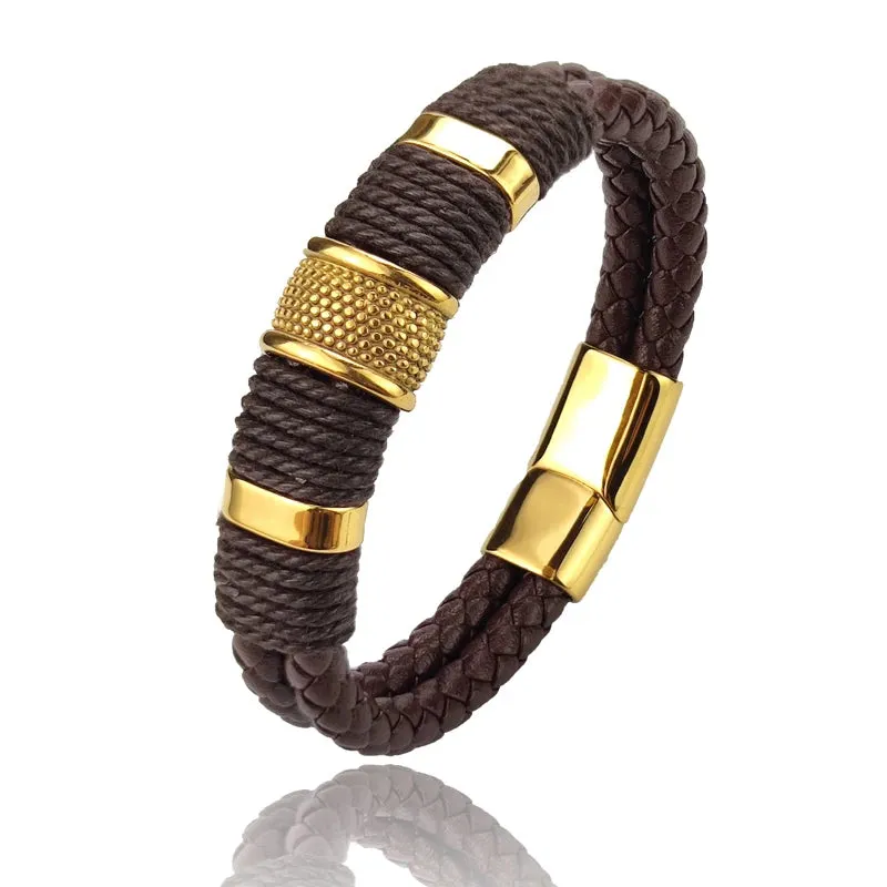 Genuine leather double bracelet