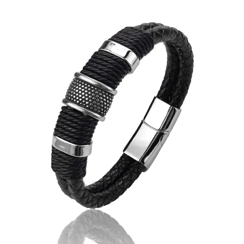 Genuine leather double bracelet