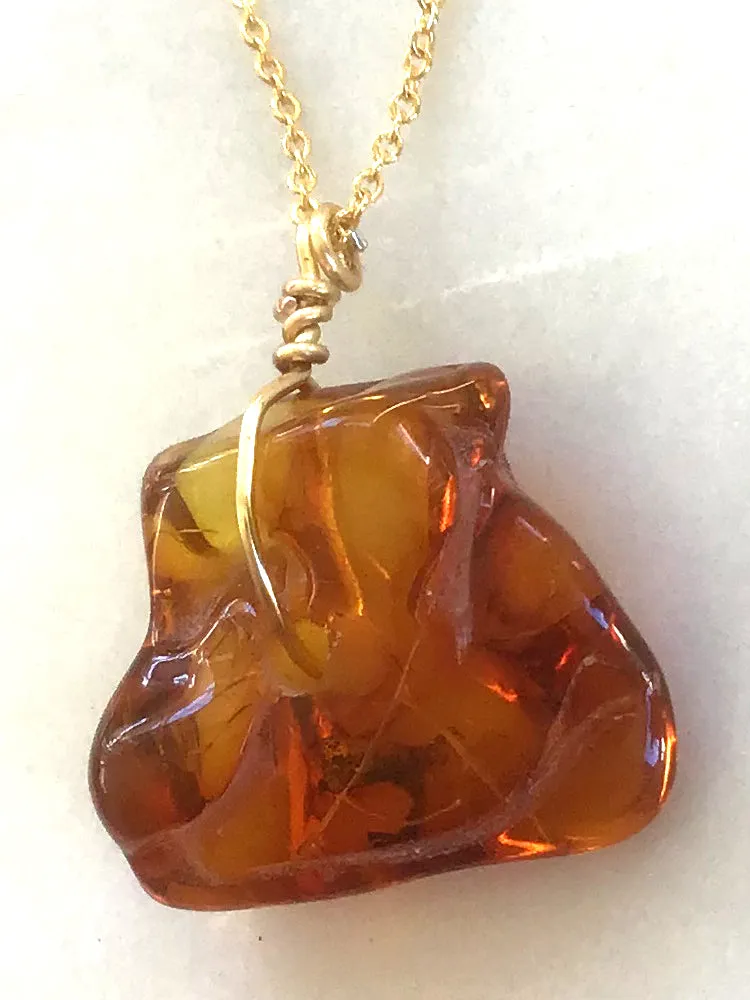 Genuine Natural Baltic Amber Necklace #07 - 16 Kt Gold plated chain necklace Handmade Jewelry - Great gift