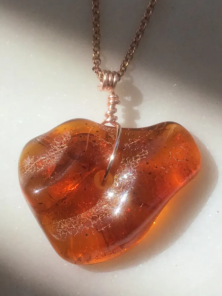 Genuine Natural Baltic Amber Necklace #09 - 16 Kt Rose Gold plated chain necklace Handmade Jewelry - Great gift