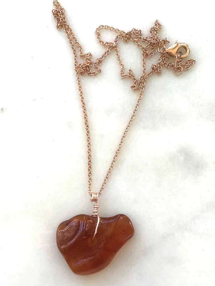 Genuine Natural Baltic Amber Necklace #09 - 16 Kt Rose Gold plated chain necklace Handmade Jewelry - Great gift