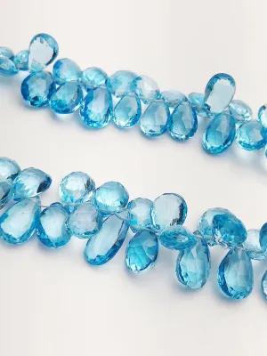 HALF OFF SALE - Swiss Blue Topaz Faceted Pear Gemstone Beads, Full Strand, Semi Precious Gemstone, 8"