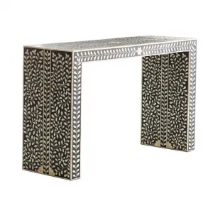 Handmade Bone Inlay Long Entryway Console Table in Black and White Color