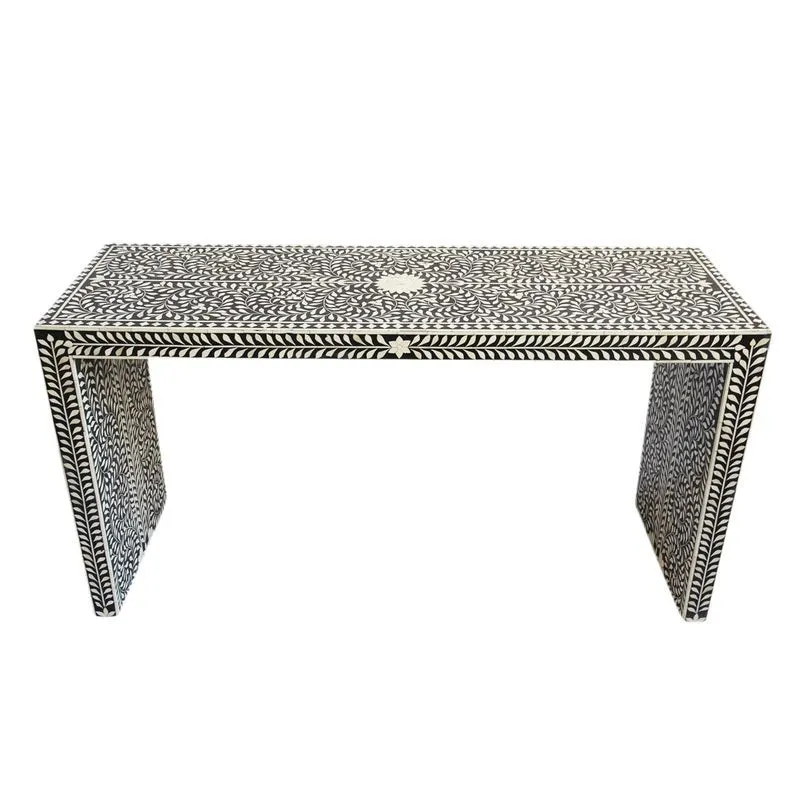 Handmade Bone Inlay Long Entryway Console Table in Black and White Color