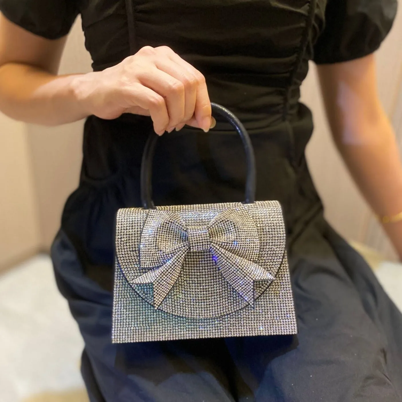 Hazel Rhinestones Ribbon Handbag