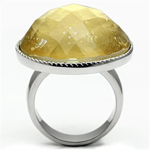 High polished (no plating) Stainless Steel Ring with Synthetic Synthetic Stone in Topaz for Women Style TK638