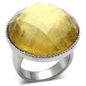 High polished (no plating) Stainless Steel Ring with Synthetic Synthetic Stone in Topaz for Women Style TK638