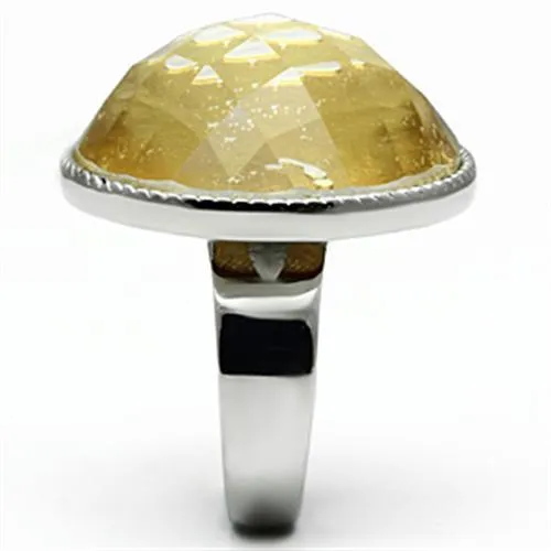 High polished (no plating) Stainless Steel Ring with Synthetic Synthetic Stone in Topaz for Women Style TK638