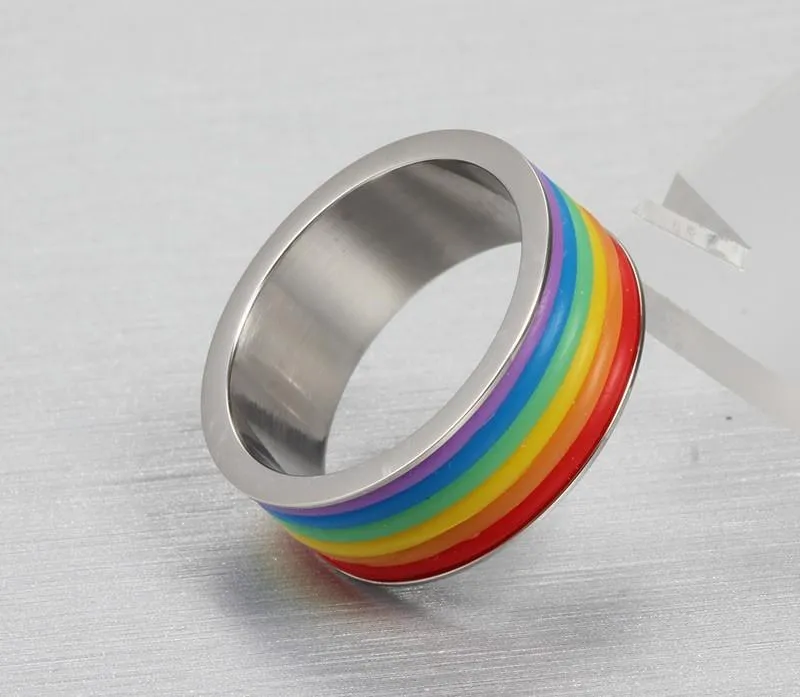 Inlaid Rainbow Flag Premium Steel Ring