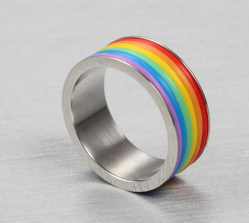 Inlaid Rainbow Flag Premium Steel Ring