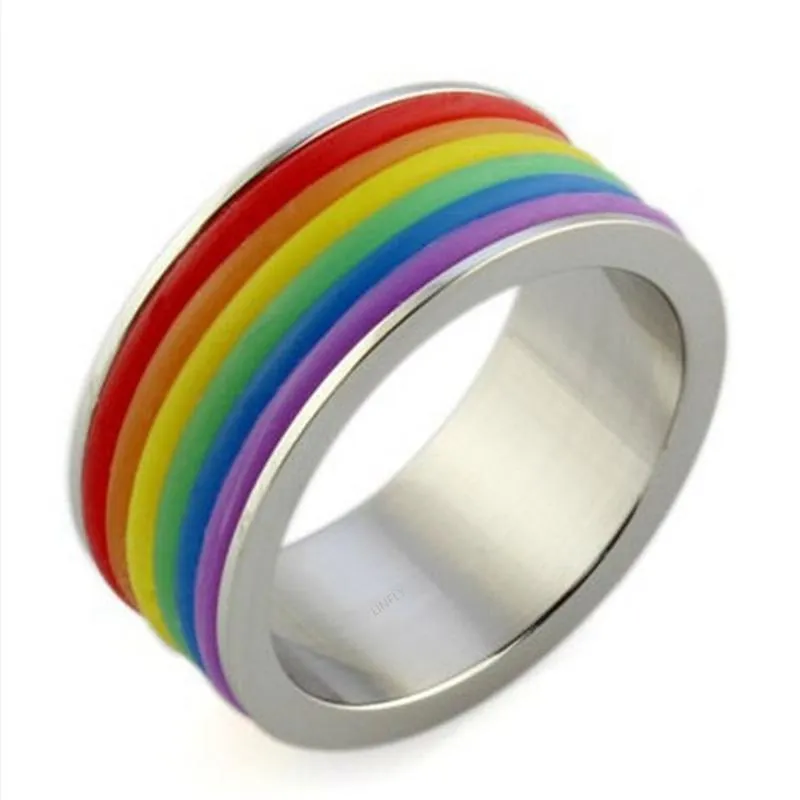 Inlaid Rainbow Flag Premium Steel Ring