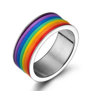 Inlaid Rainbow Flag Premium Steel Ring