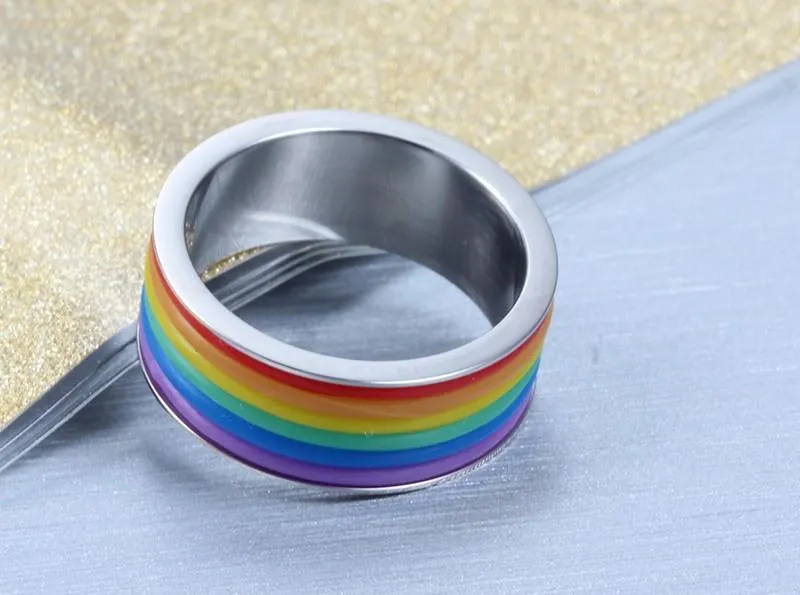 Inlaid Rainbow Flag Premium Steel Ring