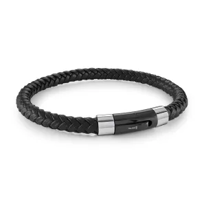 Italgem Men's 8.25" Steel Black Leather Bracelet