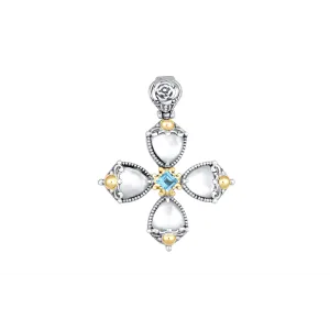 Konstantino Sterling Silver and 18K Yellow Gold Mother of Pearl Doublet and Topaz Cross Pendant