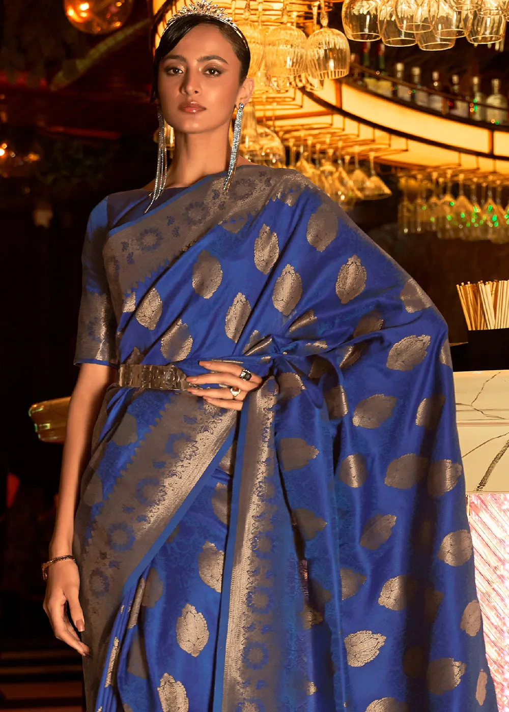 Lapis Blue Handloom Woven Banarasi Silk Saree