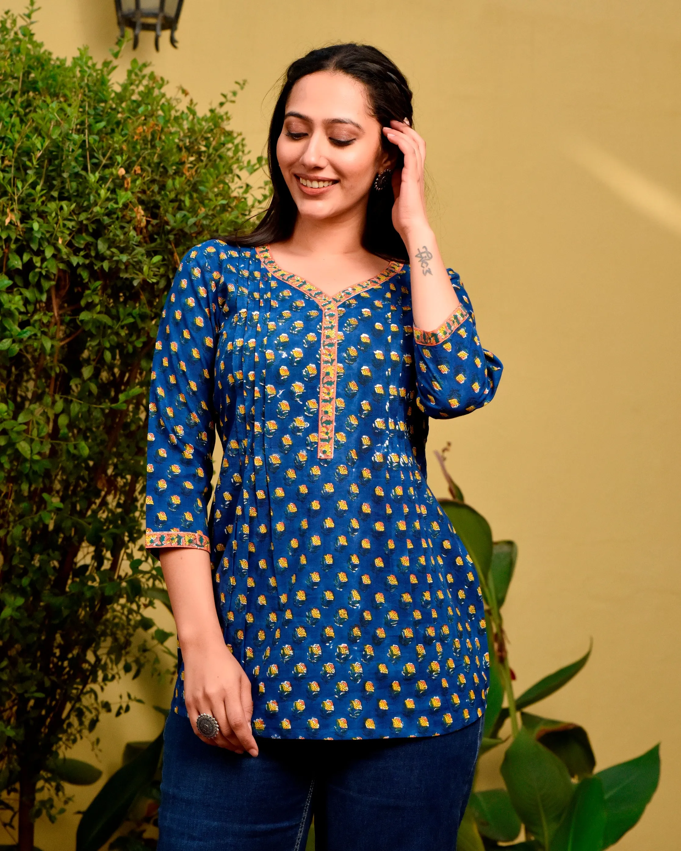 Lapis Handblock Pleated Short Kurta