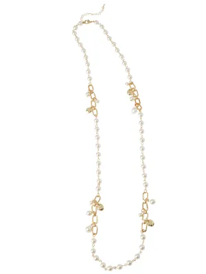 Long Pearl Bauble Detail Necklace