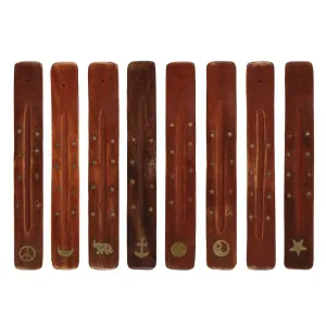 Mango Wood Incense Holder with Brass Inlay