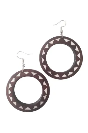 Maranao Mother of Pearl Inlaid Wooden Hoop Earrings