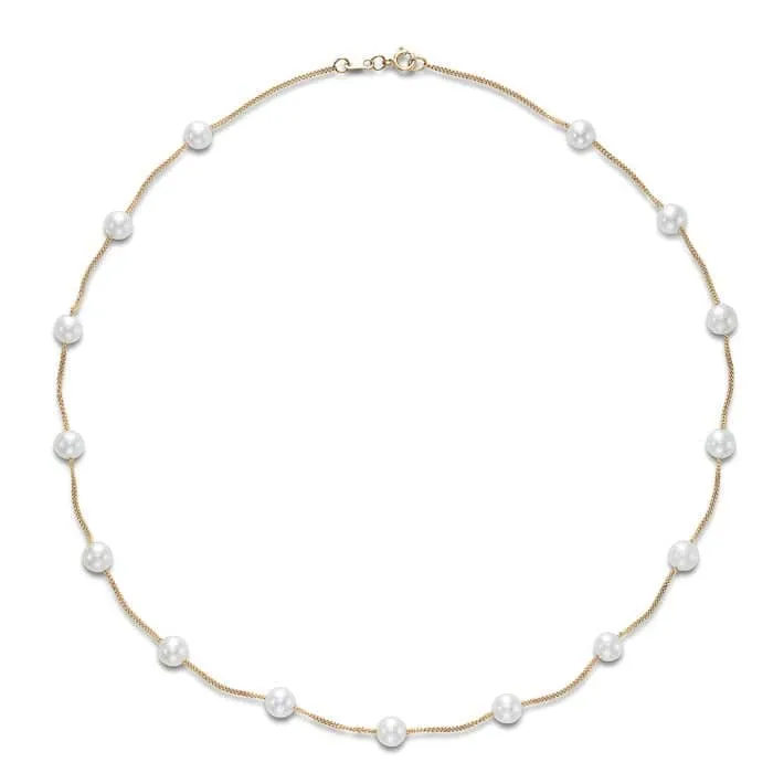 Mastoloni 17" 5.5-6mm Freshwater Cultured Pearl Tin Cup Necklace in 14K Yellow Gold